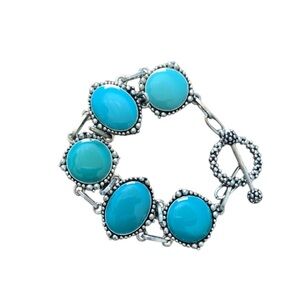 Bracelet Western Turquoise, silver tone, metal bracelet, t-bar clasp